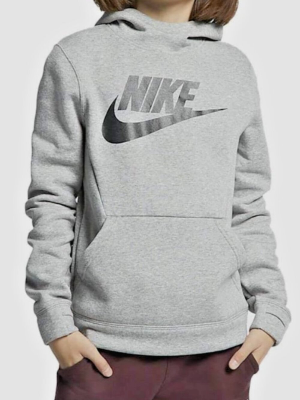 NWOT Nike Big Kids Size L Unisex Sportswear Club Fleece Hoodie Gray & Black